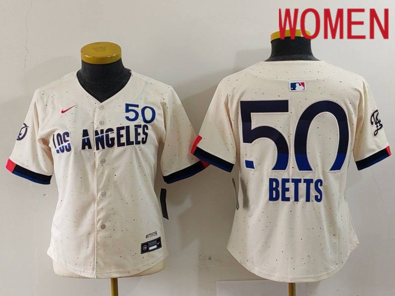 Women Los Angeles Dodgers #50 Betts Cream Fashion Nike Game MLB Jersey style 703
